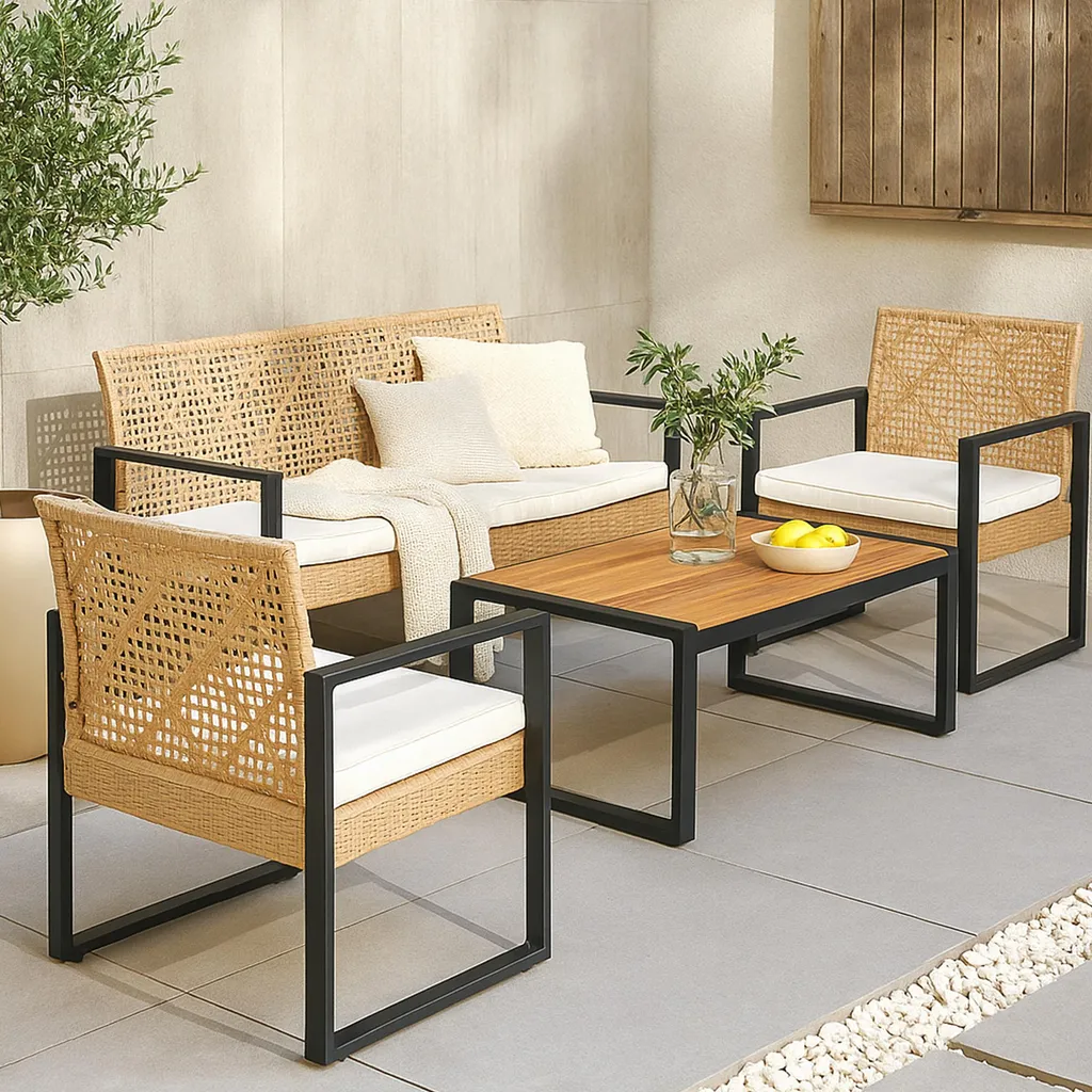 Mobilier de jardin Calciano 4 pièces résistant aux UV avec table et banc