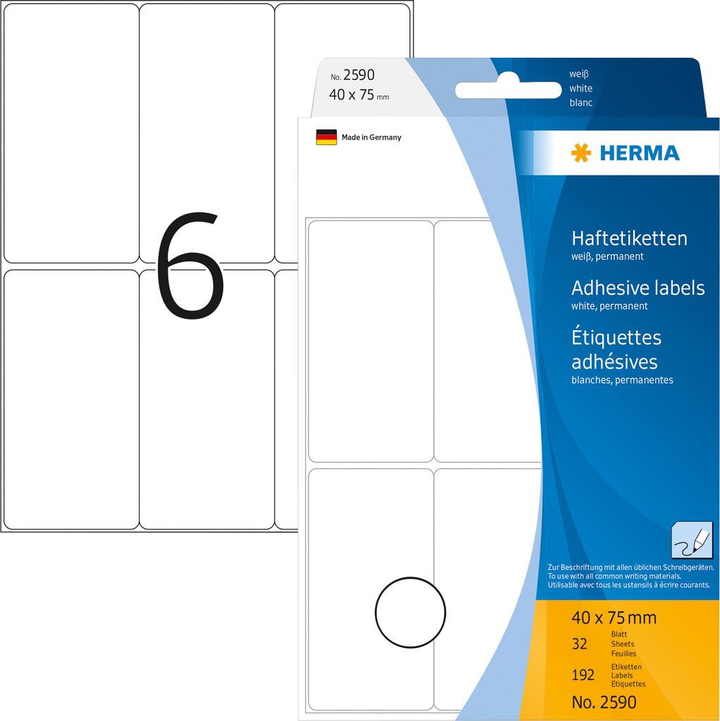Vielzwecketiketten weiß 40x75 mm Papier matt 192 St.