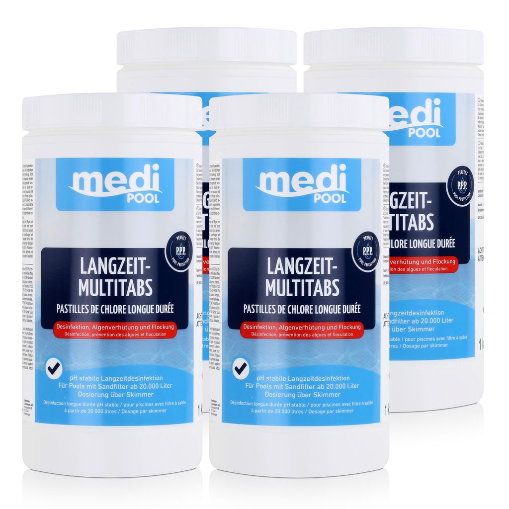 mediPOOL Langzeit-Multitabs 1kg - Algenverhütung und Flockung (4er Pack)
