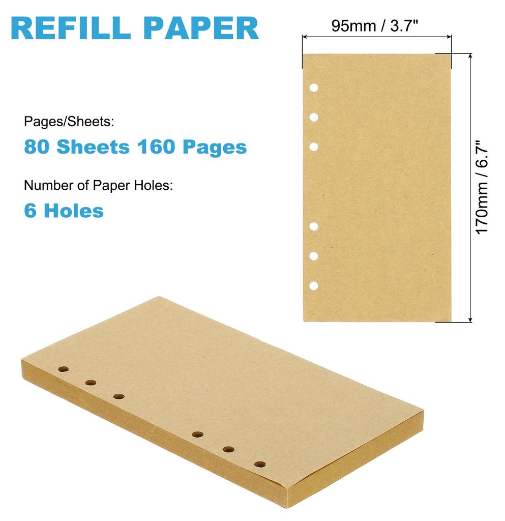 A6 Nachfš¹llpapier, ungefš¹ttertes Blanko-Kraftpapier, nachfš¹llbares Papier mit 6 L?chern, lose Bl?tter fš¹r 6 B5 Ringbinder, 80 Bl?tter/1...