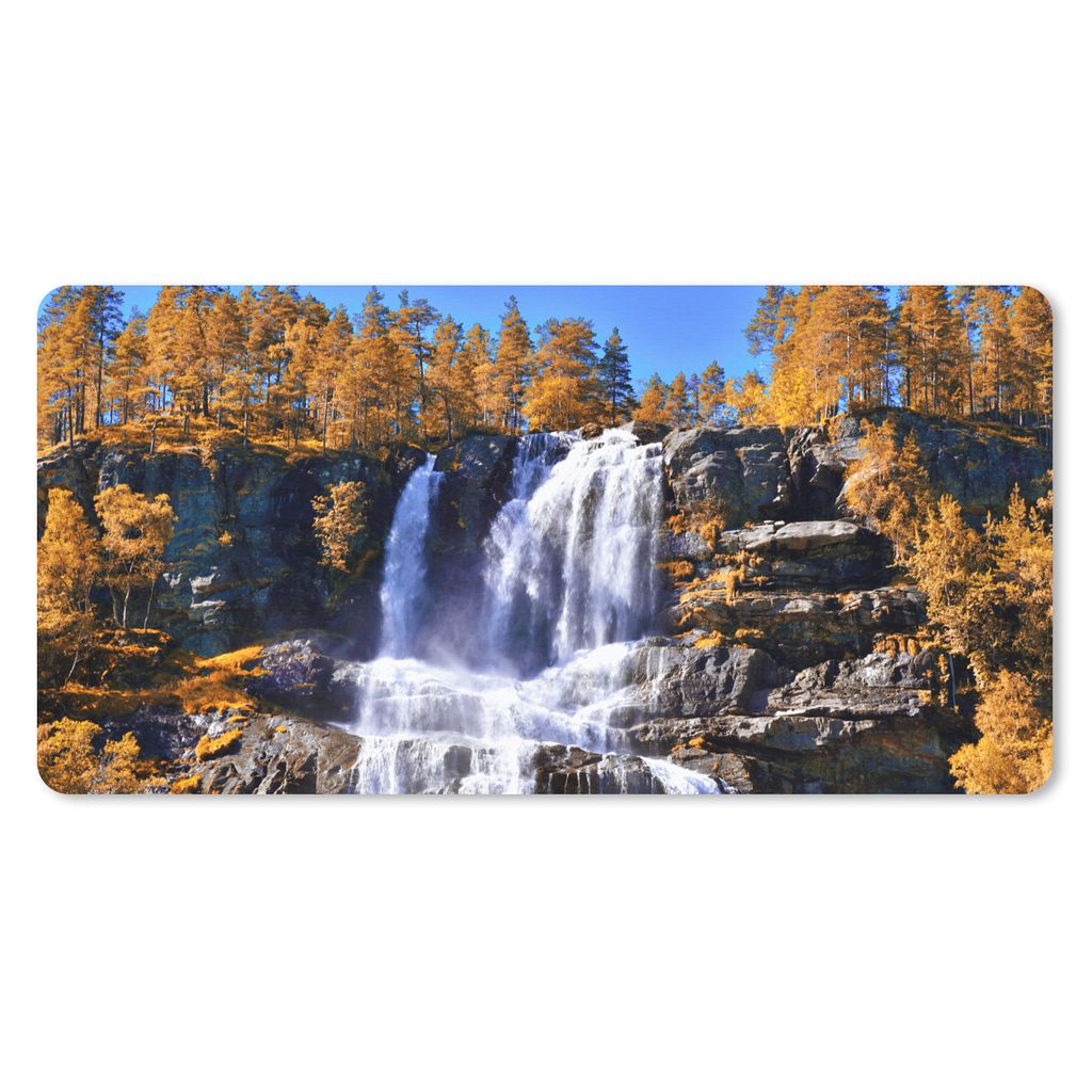 MuchoWow Schreibtischunterlage Wasserfall - Norwegen - Natur 80x40 cm - XXL Mauspad - Gaming Mauspad