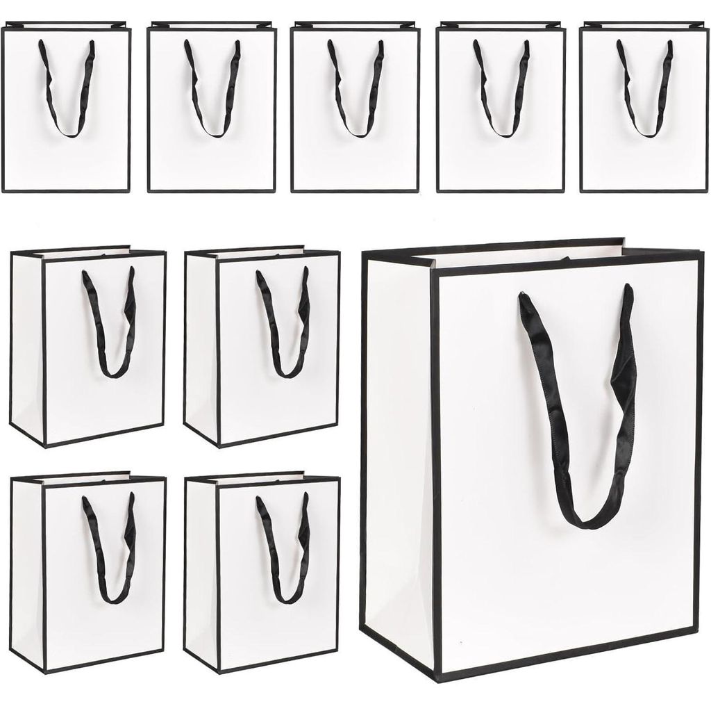 Torby papierowe z uchwytami, 10 sztuk, 18x10x23 cm, białe, Zdjęcie produktu 