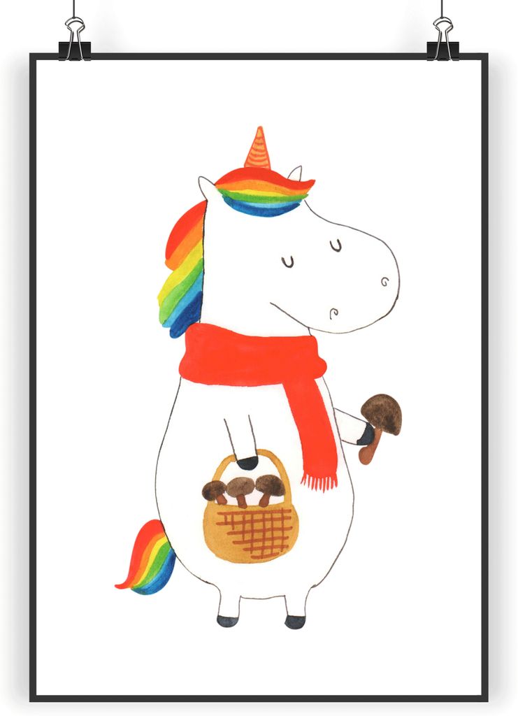 Mr. & Mrs. Panda Bild Einhorn Pilz DIN A4 - Weiß - Geschenk, Pilze, Unicorn, Kunstdruck, poster, Liebeskummer, Einhörner, wanddeko, Wandbild, Mot...