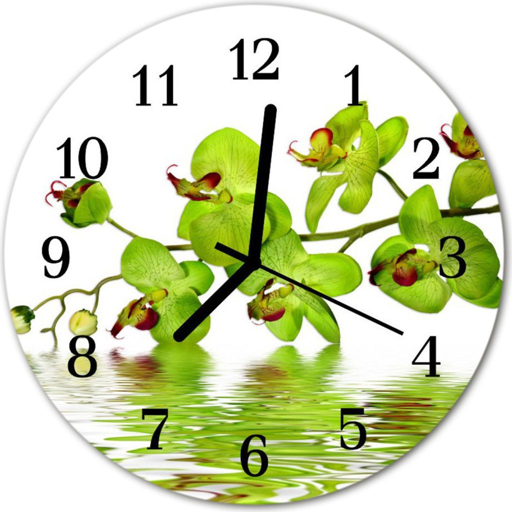 Glasuhr Wanduhr Küchenuhr Echt-Glas 30fi cm Orchidee grün