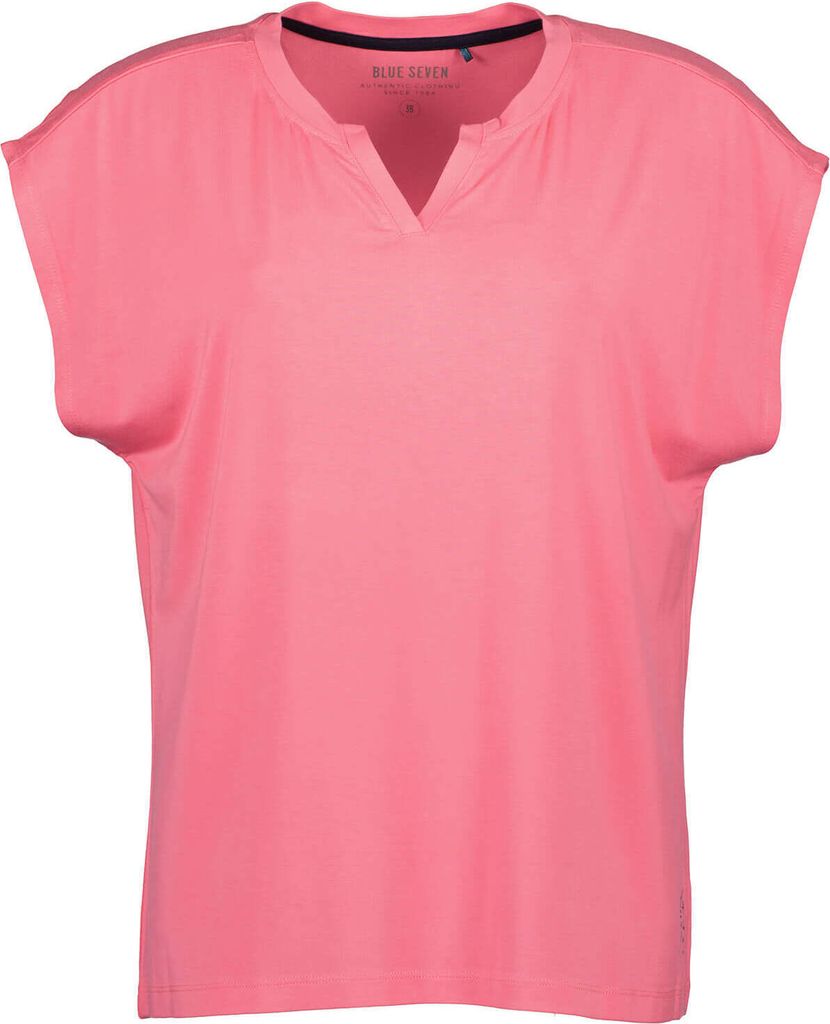 Blue Seven Damen T-Shirt mit Henley-Ausschnitt - Kurzarm-Shirt mit überschnittenen Schultern in Azalee Größe 44