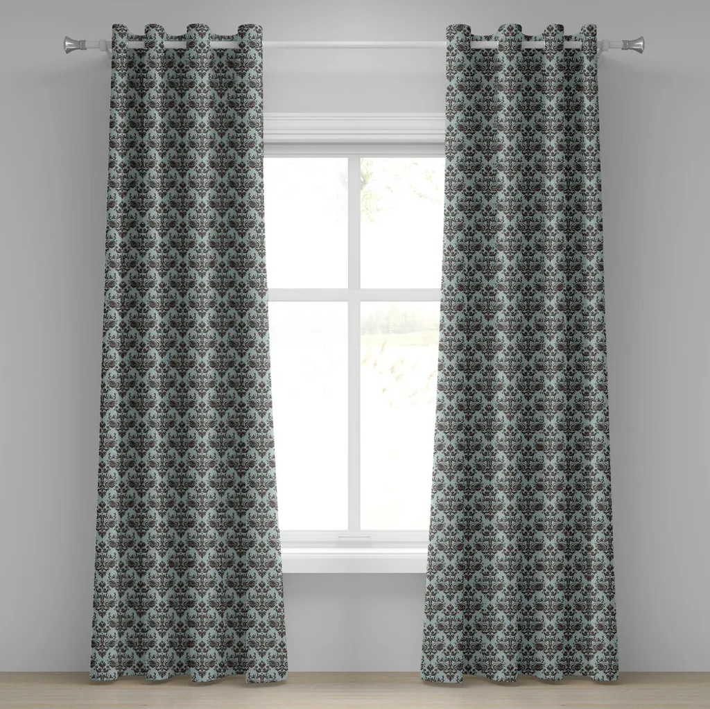 Rideau damas brun et sarcelle à fleurs, tissu premium à œillets 280 cm