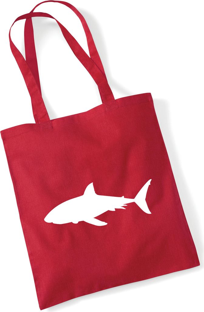 Huuraa Jutebeutel Hai Silhouette 10 Liter Classic Red Baumwolle Tasche Geschenkidee