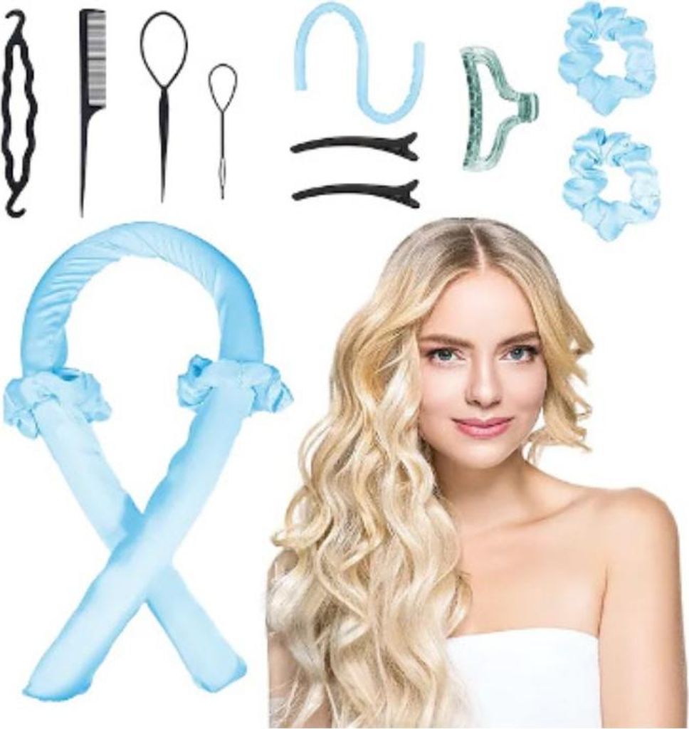 INF Mühelose Wellen: 10-teiliges hitzefreies Haar Lockenwickler Set Blau