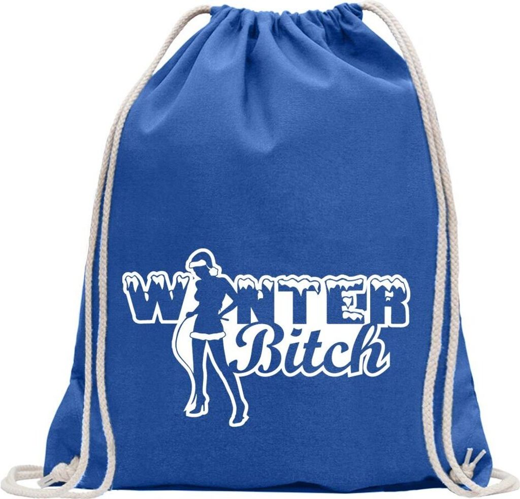 Kiwistar - Turnbeutel - royal - Winter Bitch Design 1 - Fun Rucksack Sport Beutel Gymsack Baumwolle mit Ziehgurt