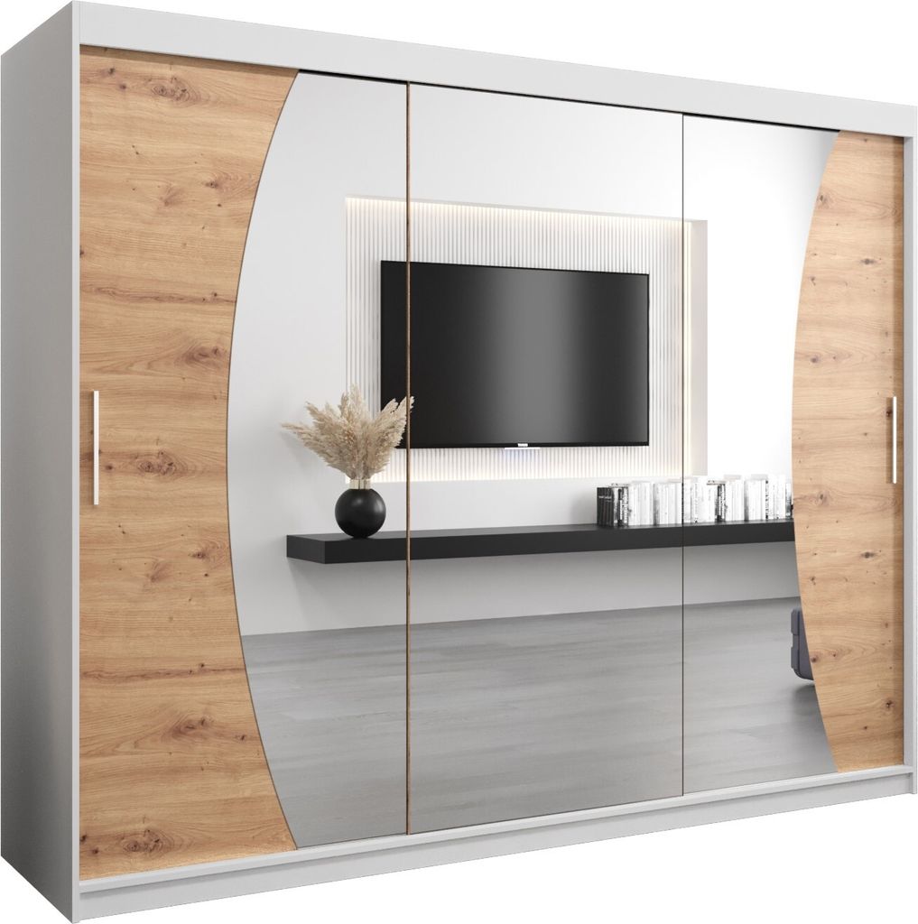 Kleiderschrank, Schiebetürenschrank Schlafzimmer, Schrank mit Spiegel WAVE 250 cm