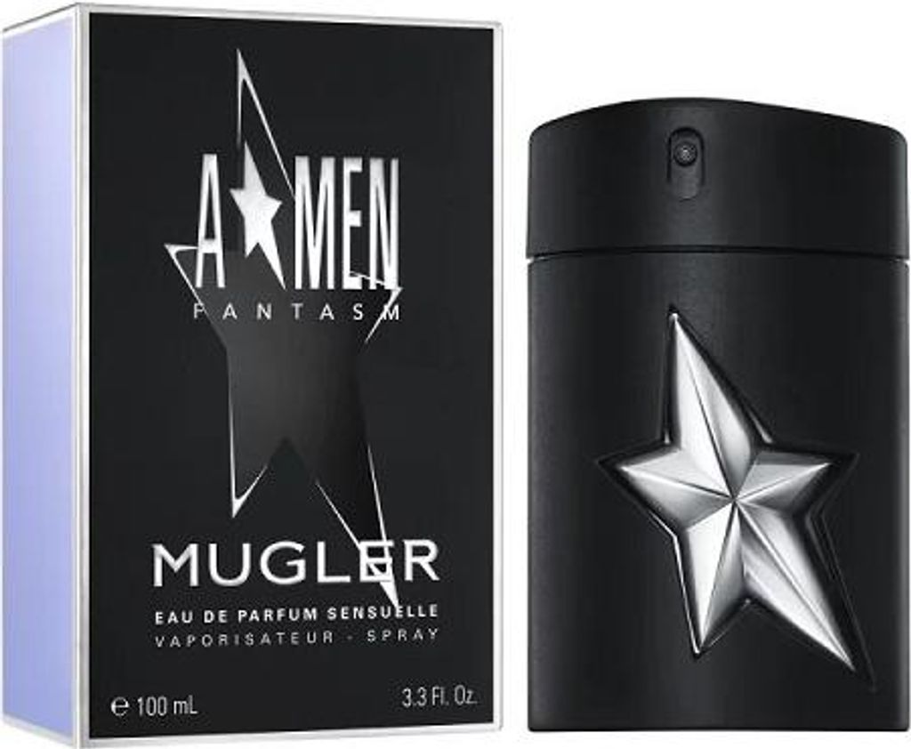 A product shot of a perfume bottle and its packaging.