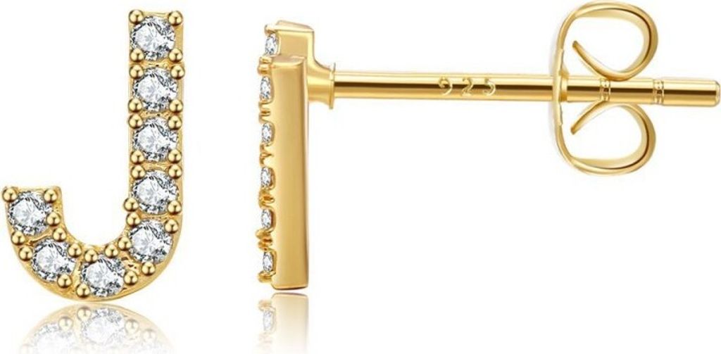 Elegante Ohrringe aus Chirurgenstahl, 14k vergoldet, Buchstabe J, goldglänzend, Größe 0,7 cm x 0,6 cm