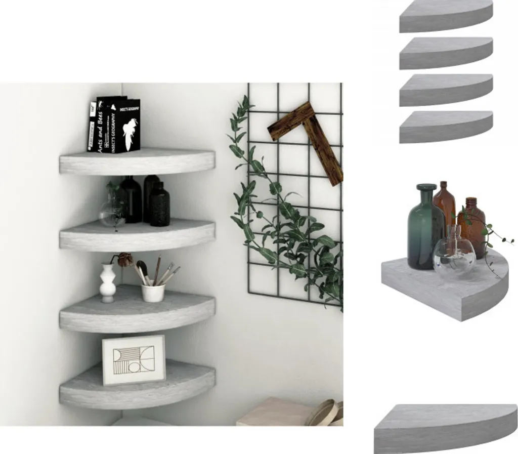 Set 4 Mensole Angolari MDF 25x25cm Grigio Cemento vidaXL Parete