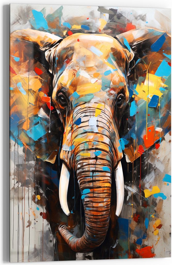 DEQOART Glasbild Echtglas 60x90 cm 'Elefantensturm in Farbe' Wandbild Bild modern Deko