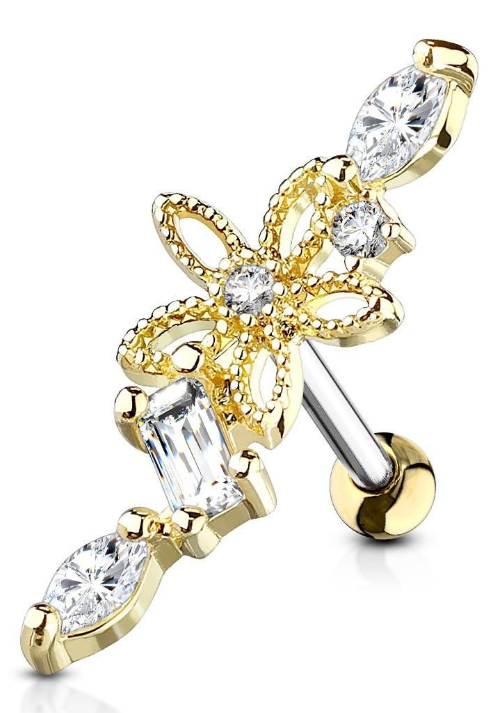 Helix Piercing Barbell Blume Gold/Klar Produktbild 