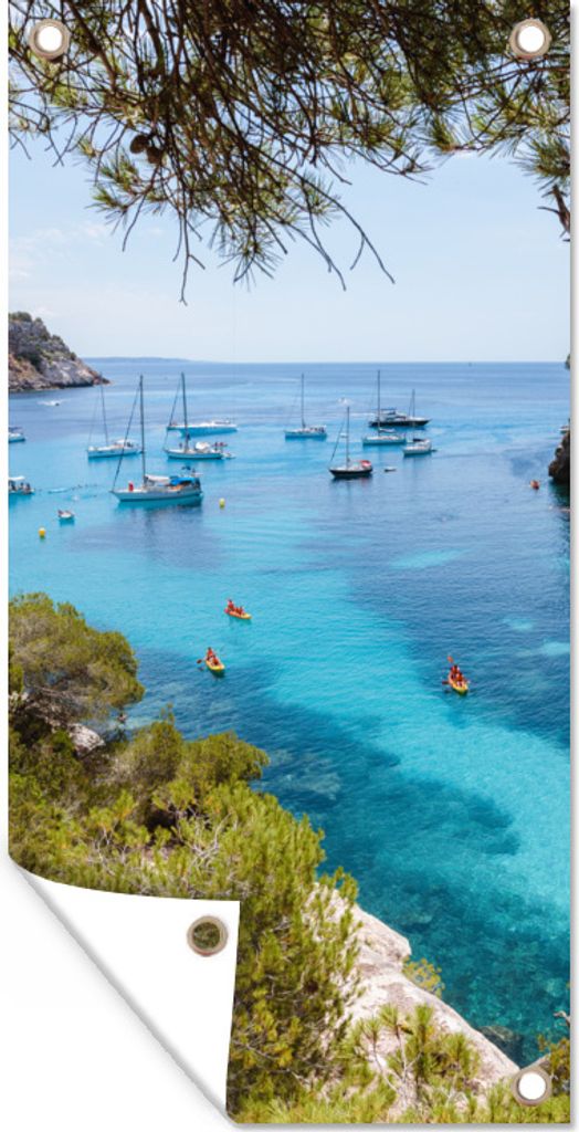 MuchoWow 40x80 cm Outdoor-Poster Gartendeko Sichtschutz Garten Poster für den Garten Boot - Spanien - Meer