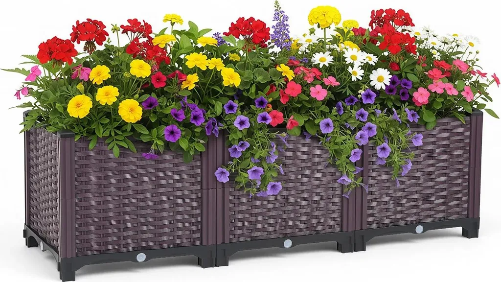 Bac à fleurs surélevé design rotin pour potager de balcon - Modèle A