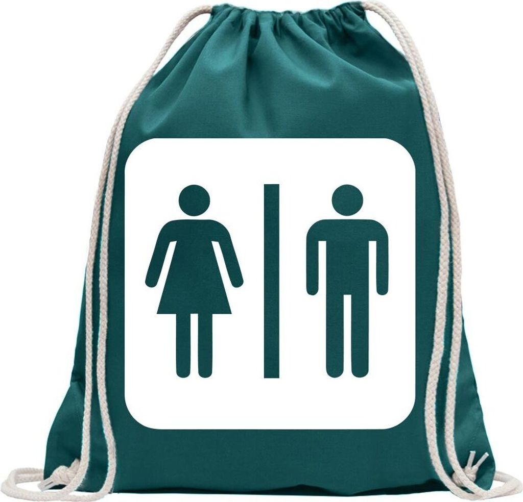 Kiwistar - Turnbeutel - petrol - WC Toilette Piktogramme - Fun Rucksack Sport Beutel Gymsack Baumwolle mit Ziehgurt