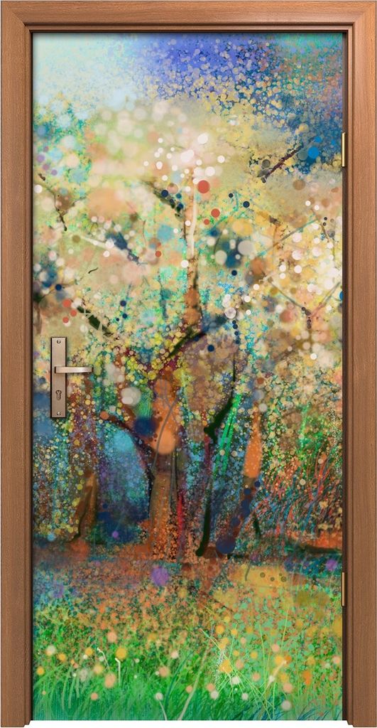 Türposter 90x200 cm Türaufkleber Türtapete Türfolie Klebefolie Baum abstrakte farbenfrohe Landschafts