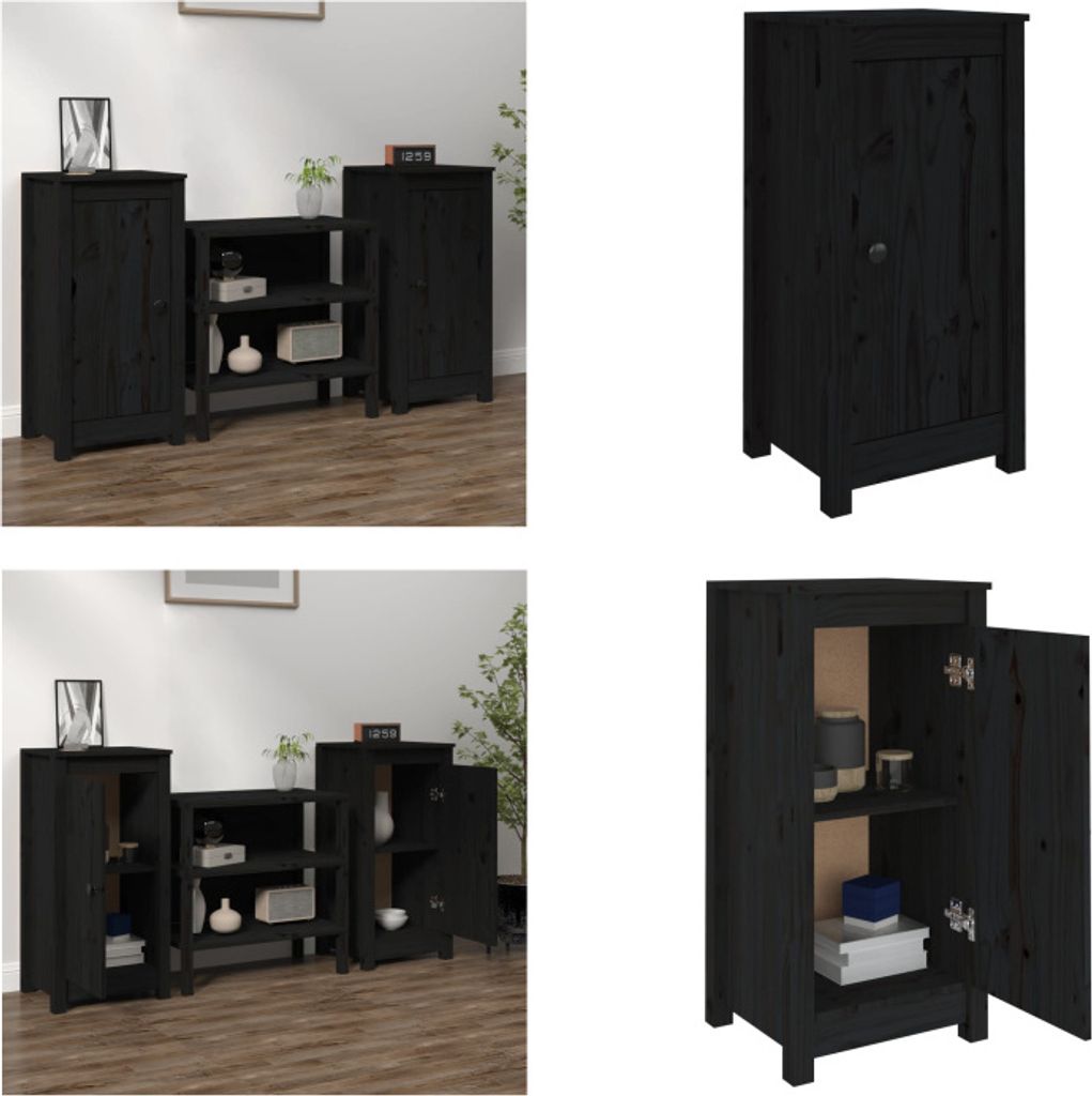 vidaXL Sideboards 2 Stk. Schwarz 40x35x80 cm Massivholz Kiefer - Sideboard - Sideboards - Schrank - Sideboard Schrank