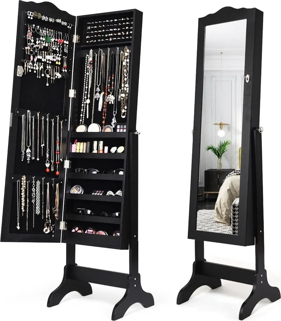 Organisateur de bijoux avec serrure et miroir - Fini le désordre Noir