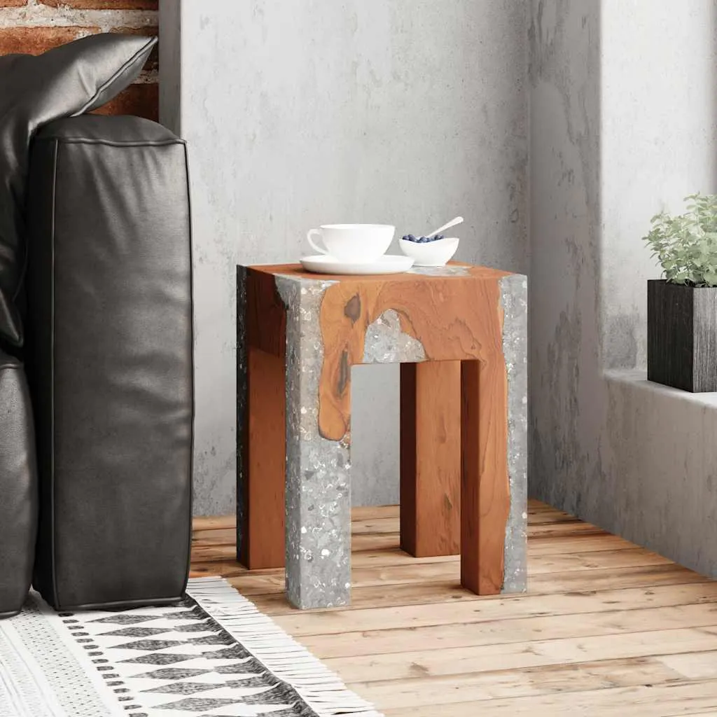 Sgabello in legno massiccio di teak e resina