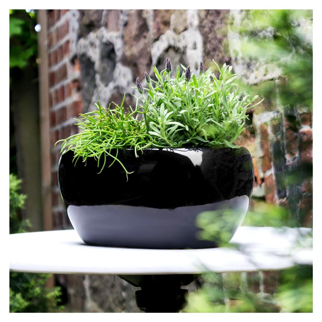Keramik Übertopf Pflanztrog Kakteen Blumentopf Oval L 28 cm Weiss glänzend Deko