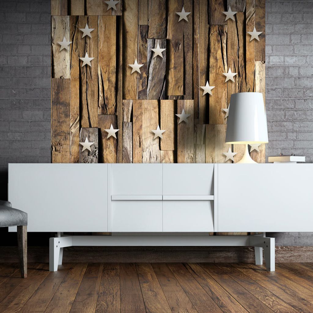 PURO TAPETE selbstklebend 10m Wandtattoo dekorative Möbelfolie Dekorfolie Fotofolie Panel Wandaufkleber Wandposter Wandsticker - Holz Stern Brette...