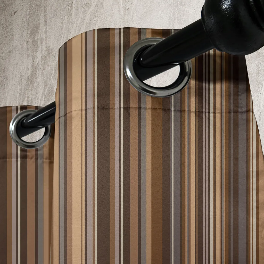 Rideau abstrait lignes verticales chocolat 280x245 cm à œillets