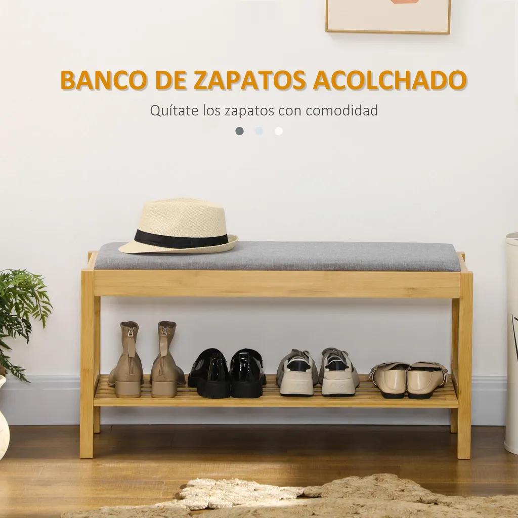 Étagère à chaussures en bambou 90x30x46 cm - Banc de rangement naturel - 3