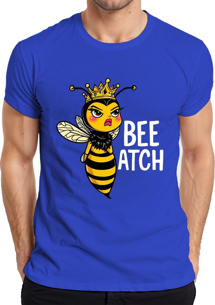 BEE ATCH Bienenkönigin freche Biene mit Krone lustiger Spruch Herren T-Shirt, Blau, M