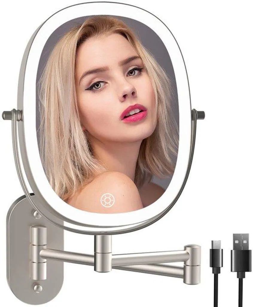 Miroir LED tactile à intensité variable et double face grossissante