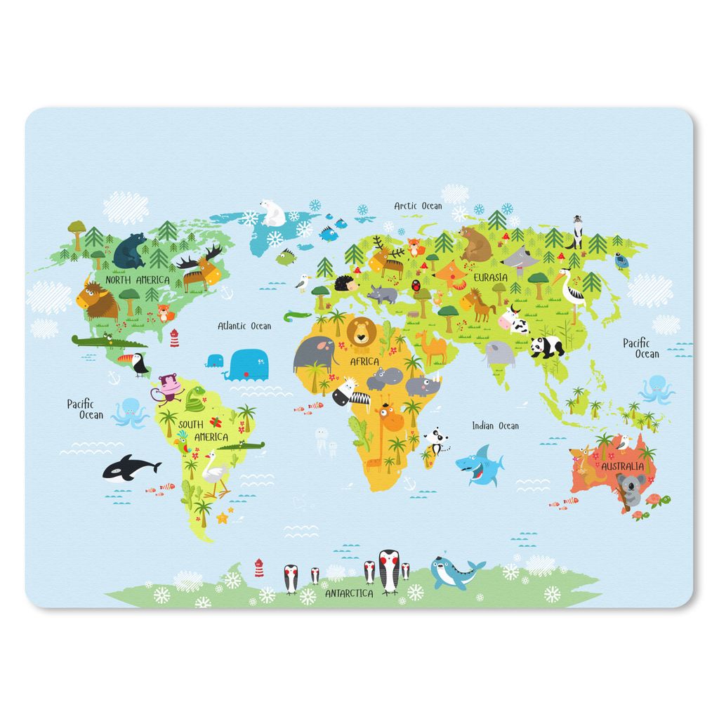 MuchoWow Mauspad Mousepad Weltkarte Kinder - Illustrationen - Farben 23x19 cm - Mousepads - Maus Mat - Pad - Mausunterlage - Schreibtischunterlag...