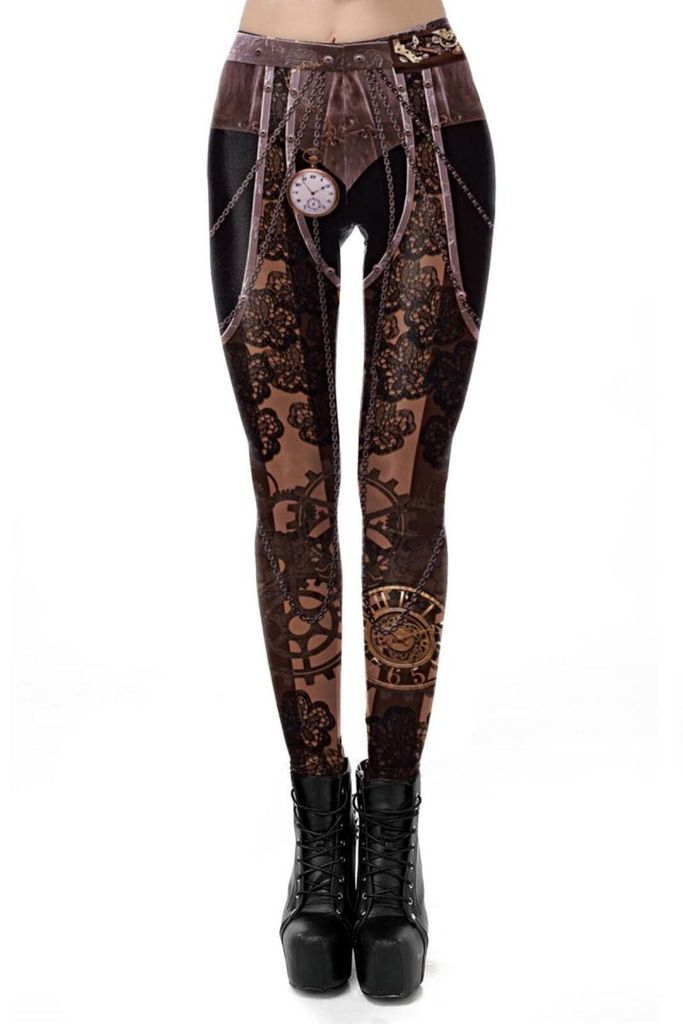 Steampunk Print Leggings - für Karneval Fasching Größe: S
