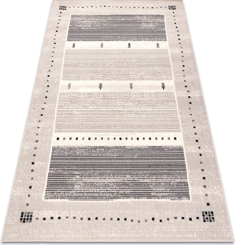 Tapis Laine Épais à Rayures Design Beige Gris 80x150 cm Haut de Gamme