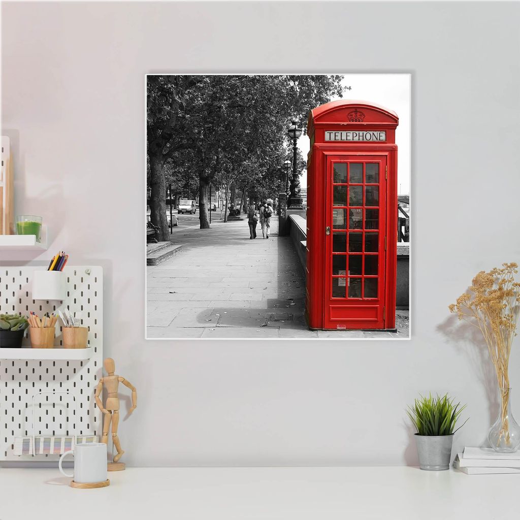 Design Stahlmagnettafel Quadratisch 50x50cm London Red Telephone