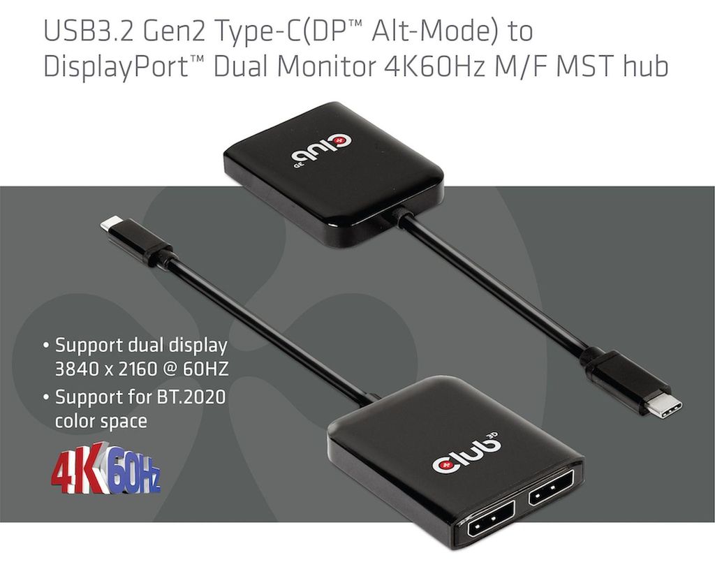 Club3D MST-Hub USB 3.2 Typ C > 2x DP 4K60Hz St/Bu Produktbild 