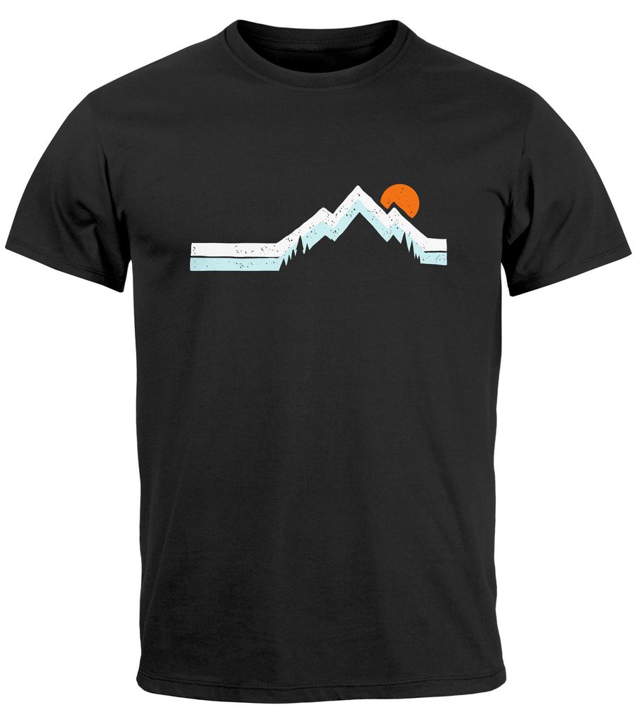 Herren T-Shirt Berg Wandern Natur Outdoor Printshirt mit Aufdruck Fashion Streetstyle Neverless schwarz M
