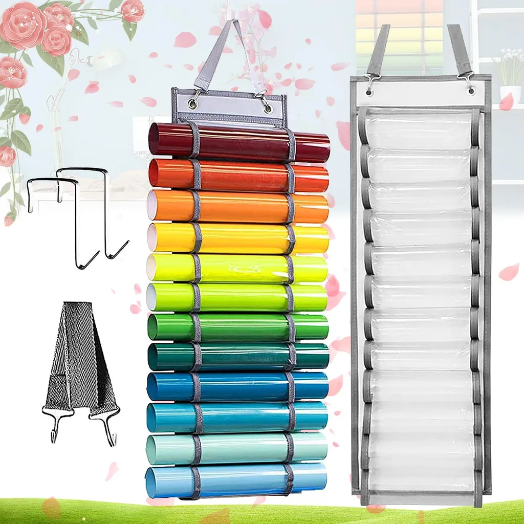 Organiseur de rouleaux de vinyle mural 12 fentes pour atelier créatif