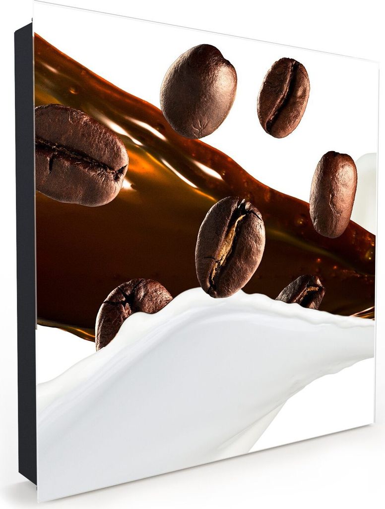 Nachbildung-Schlüsselkasten, Magnetpinnwand und Memoboard mit Glasfront Motiv Kaffeebohnen auf Splash