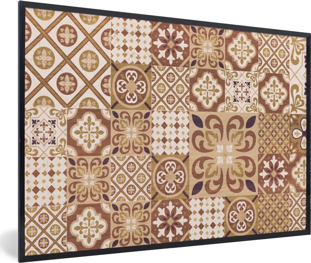 MuchoWow Gerahmtes Poster Blumen - Figuren - Vintage - Braun - Design 90x60 cm - Poster mit Schwarzem Bilderrahmen Wandposter Rahmen Foto Bilder ...