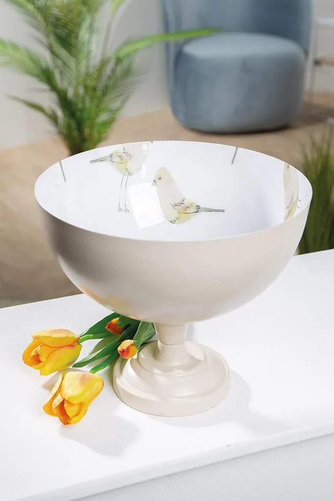 Grande Coupelle Oiseau en Métal Crème Wiesenzauber Gilde 26cm - Set de 2