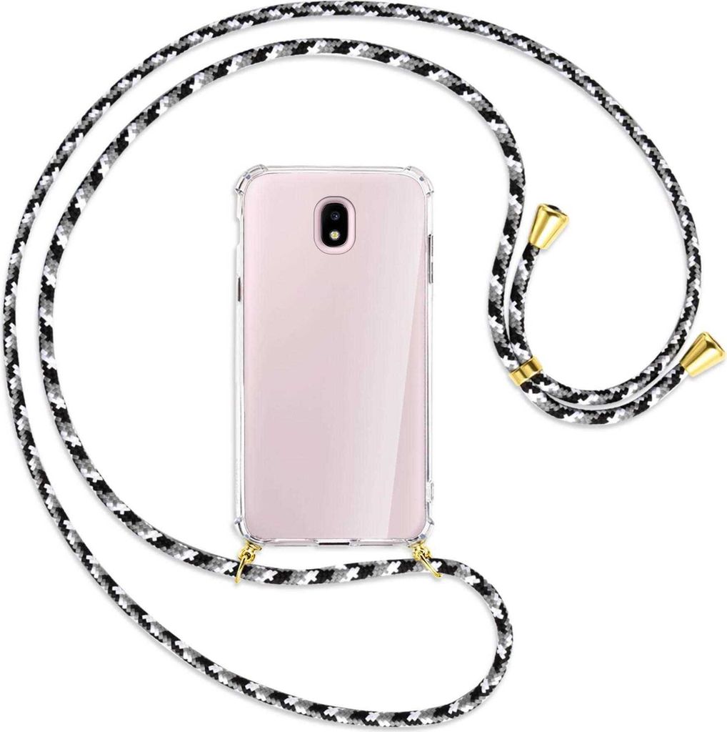 Handykette Backcover-Schutzhülle mit Band (Metall goldfarben) für Samsung Galaxy J5 2017 - schwarz/grau/weiß