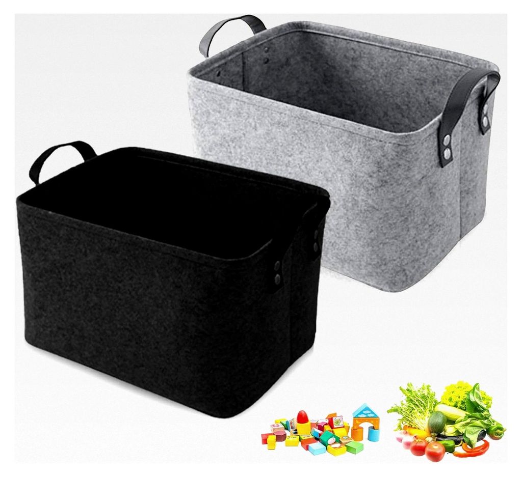 2er Set Aufbewahrungskörbe aus Filz, große Filzboxen mit 2 weichen Griffen für Kleidung, Accessoires, Handtücher und Kinderspielzeug