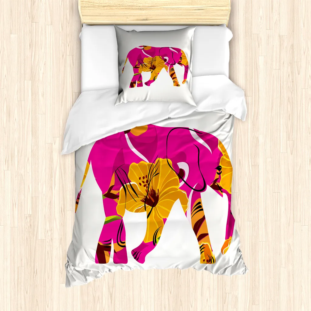 Copripiumino Elefante Tropicale ABAKUHAUS 135x200 Giallo Magenta