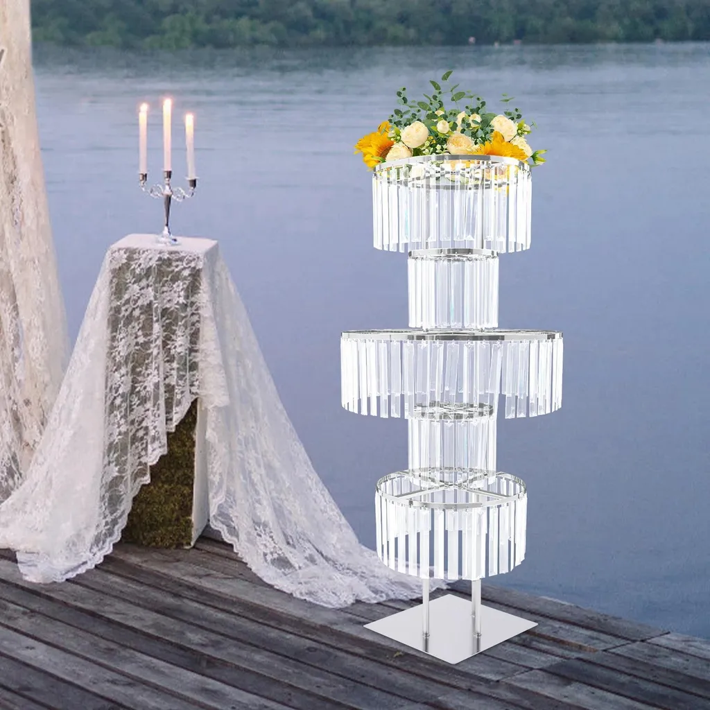 Support fleurs mariage stable à 5 niveaux argenté en fer robuste