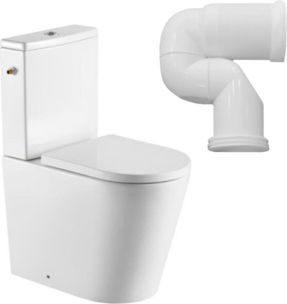 SAT FINE Stand-WC mit Spülkasten Kombi-WCToilette Set Abgang senkrecht spülrandlos Wasseranschluss links/rechts WC-Sitz mit SoftClose, weiß