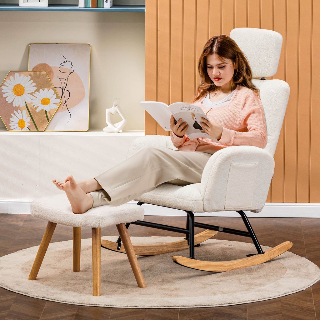 HOMCOM Fauteuil à Oreilles Avec Pouf, Fauteuil De Relaxation Avec Fonction Chaise Longue