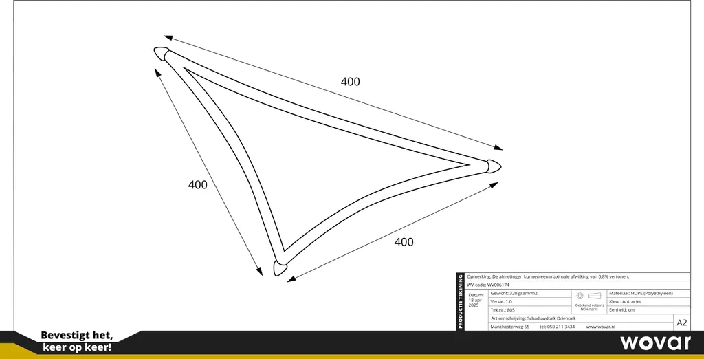Voile d'ombrage triangulaire 4x4x4 m anthracite HD 320g/m² - Unité - 5
