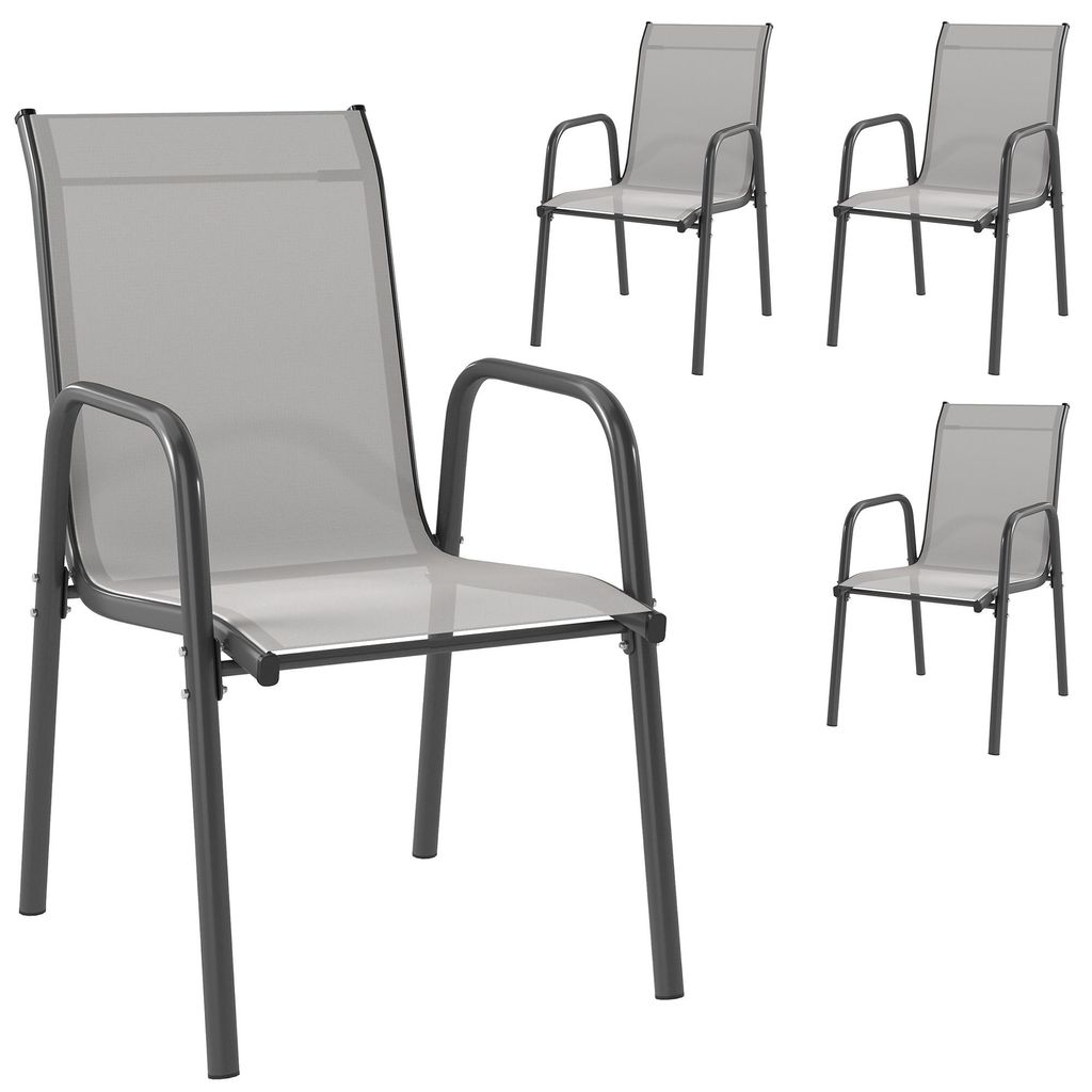 Gartenstühle 4er Set Stapelbare Terrassenstühle mit Atmungsaktive Rücken, Armlehnen 120 kg Belast